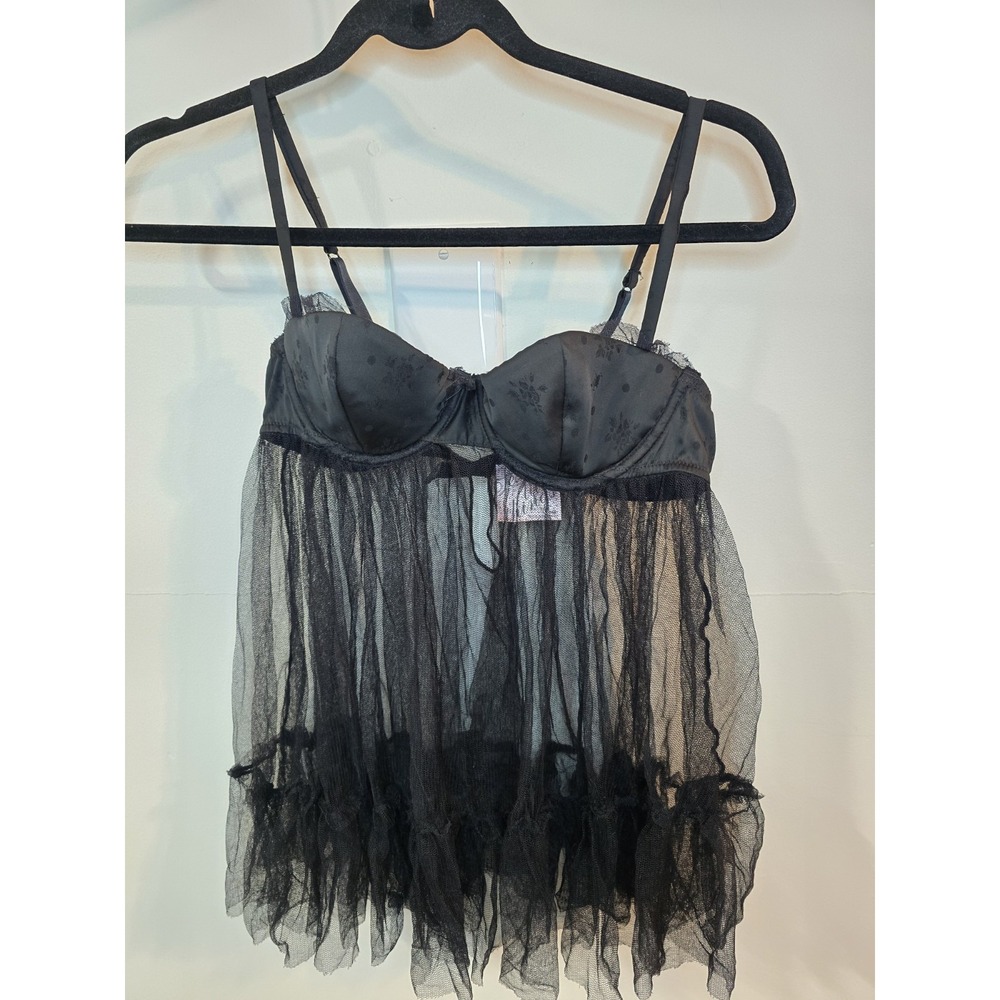 Victoria's Secret Sexy Little Things 34B Push Up Babydoll Black Sheer Lingerie